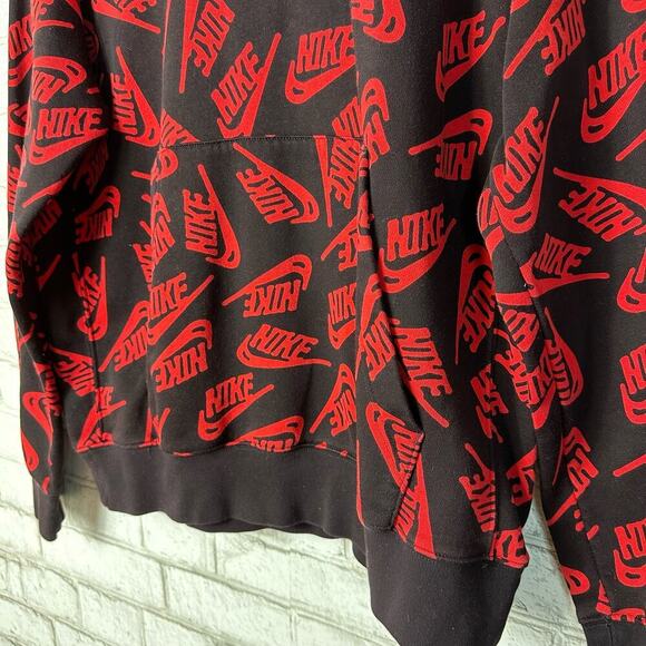 Nike Hoodie Essentials All Over Logo Sweatshirt Cotton Blend Black Red M - Picture 8 of 9